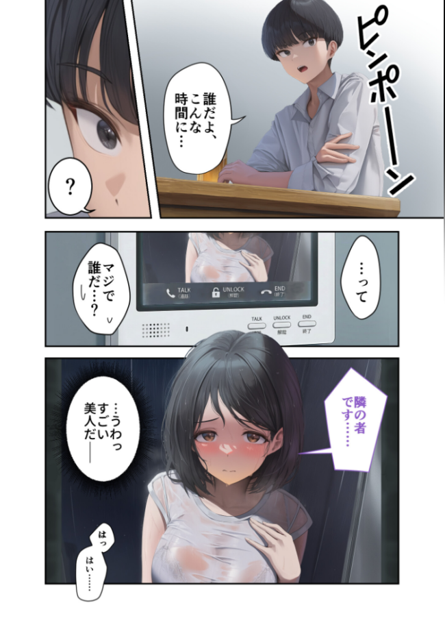 お隣さんは寝取られたい 前編 〜雨の日に訪れる謎の美人妻との密かな情事〜 橋わたし サンプル画像